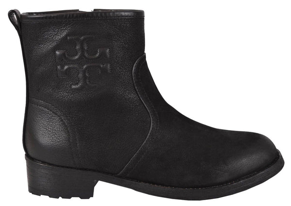 NEW Tory Burch Simone Black Distressed Leather Ankle Boot Bootie Shoes Size 5.5