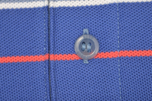 NEW Hugo Boss  Modern Fit Slate Blue Paddy 1 Cotton Striped Polo Golf Shirt S