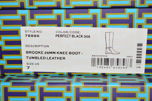 NEW Tory Burch Women's Black Tumbled Leather BROOKE Knee High Riding Boots 7