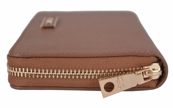 New DKNY Donna Karan Walnut Brown Saffiano Leather Zip Around Wallet Clutch
