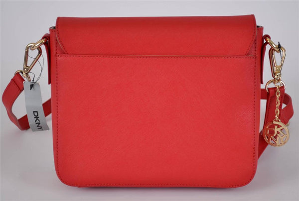NEW DKNY DONNA KARAN RED SAFFIANO LEATHER FLAP CROSSBODY PURSE HAND BAG