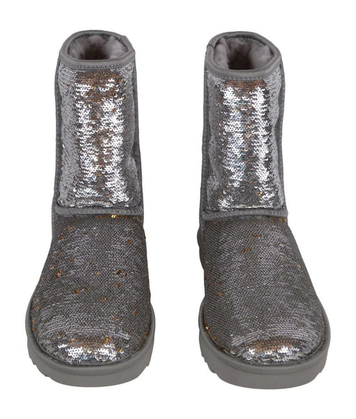NEW Women's UGG Classic Short COSMOS Silver Gold Sequin Suede Boots Shoes 6