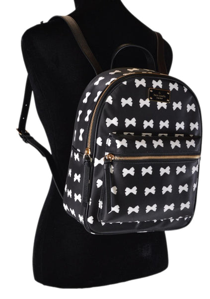 New Kate Spade Black Nylon Wilson Road Bradley Small Bowtie Print Backpack Bag