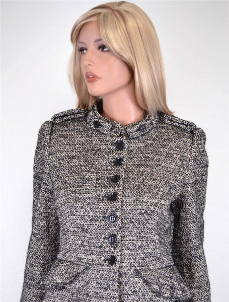 NEW KAREN MILLEN JP017 $380 WOOL BLEND TWEED PEPLUM MILITARY JACKET~ 12 16 44