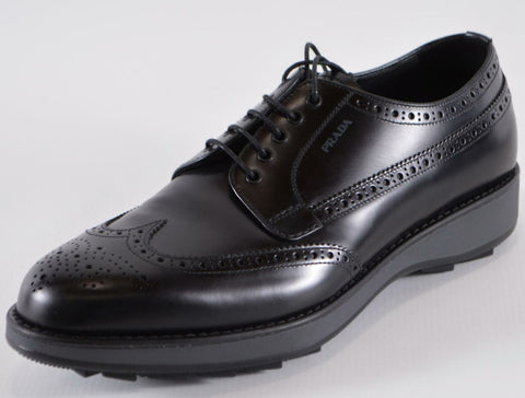 New Prada Men's Black Brogue Derby Oxfords Driver Soles Shoes 10 U.K 11 U.S.