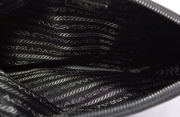New Prada 1NH545 Black Piatto Maniglia Nylon Zip Top Wristlet Purse Pouch Bag