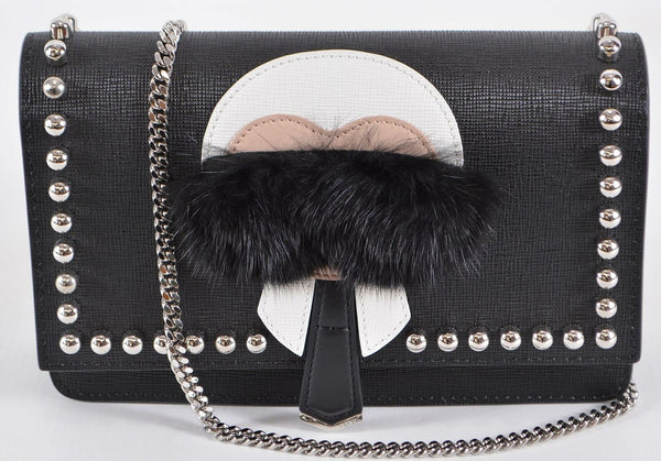 New Fendi KARLITO Saffiano Leather Mustache Wallet on Chain Crossbody Purse Bag