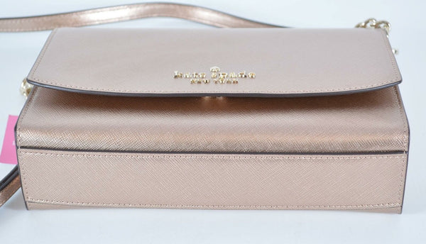 New Kate Spade Metallic Saffiano Leather Rose Gold CARSON Crossbody Purse Bag