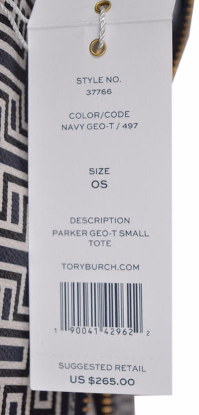NEW Tory Burch $265 Small Navy White Geo-T Logo Tote Purse Handbag
