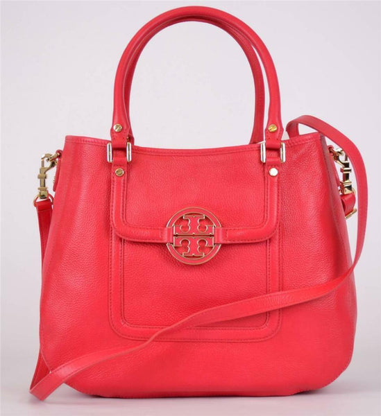 NEW TORY BURCH CARNIVAL RED LEATHER CLASSIC HANDLE AMANDA HOBO PURSE BAG