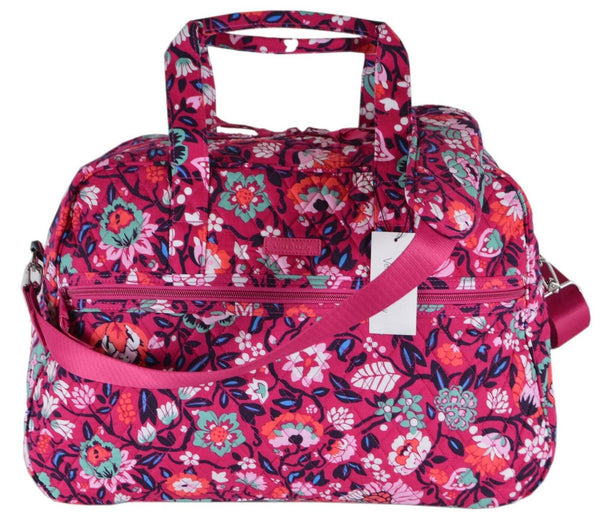 NEW Vera Bradley BLOOM BERRY Floral Print Cotton Medium Traveler Weekender Bag