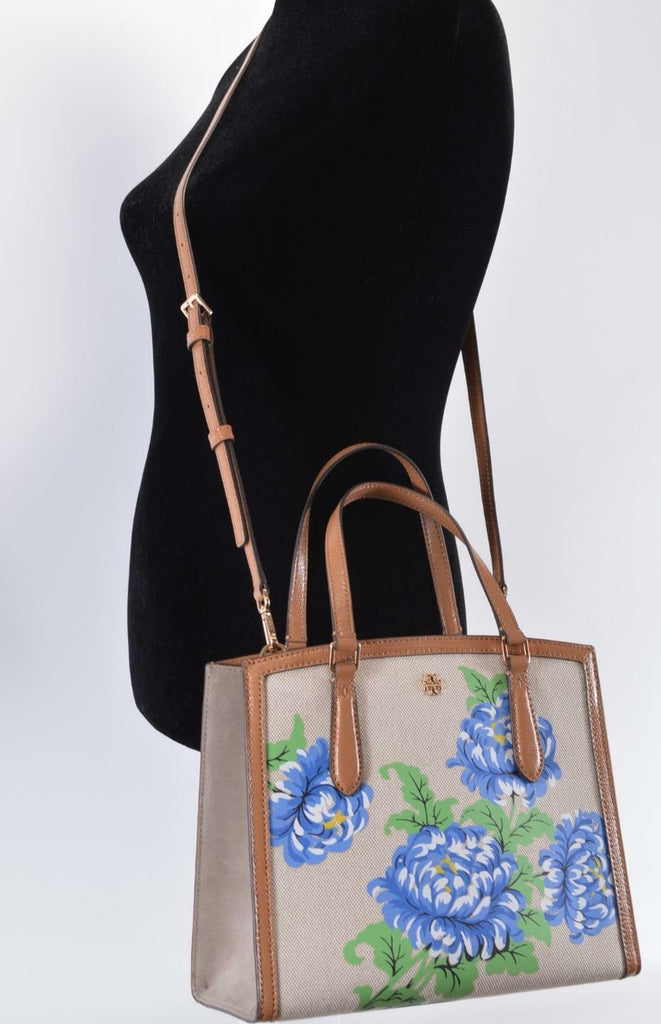 TORY BURCH Emerson Ditsy Floral Canvas Structured Work Satchel; 100%  Authentic