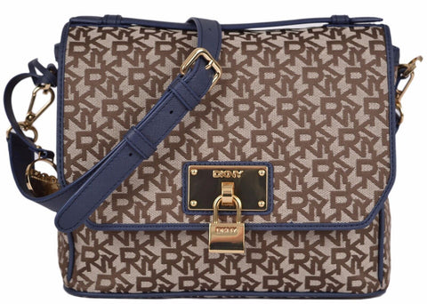 NEW DKNY Donna Karan Chino Ink Logo Heritage Lock Crossbody Top Handle Purse Bag
