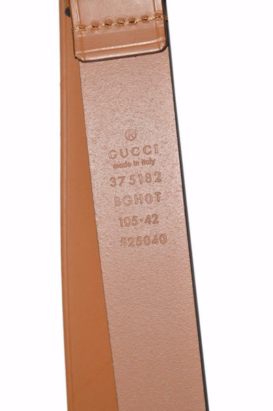 New Gucci Men's 375182 Light Brown Leather Feather Logo Belt