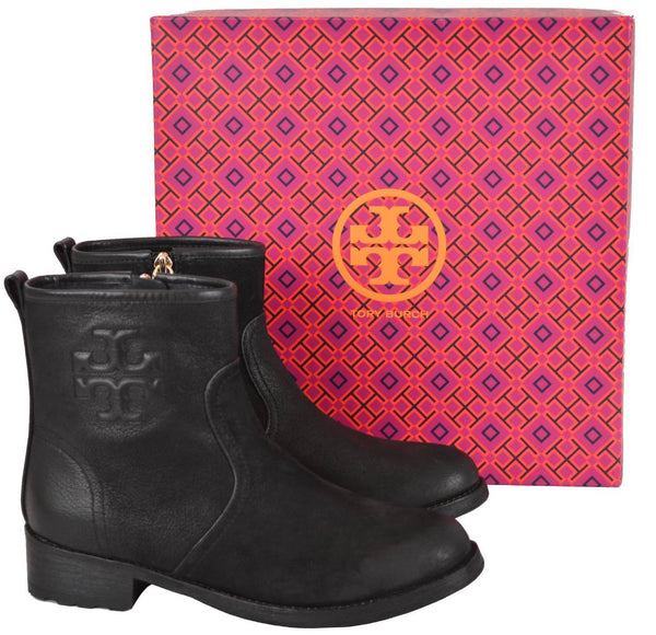 NEW Tory Burch Simone Black Distressed Leather Ankle Boot Bootie Shoes Size 5.5