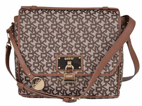 NEW DKNY Donna Karan Chino Logo Heritage Lock Crossbody Top Handle Purse Handbag
