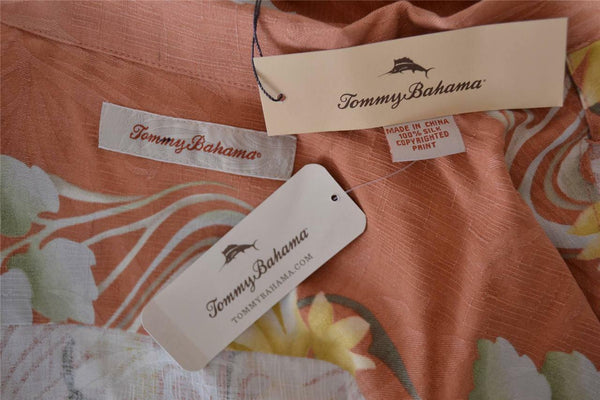 New Tommy Bahama Men's Silk Dynamic Deco Cantaloupe Camp Hawaiian Shirt L